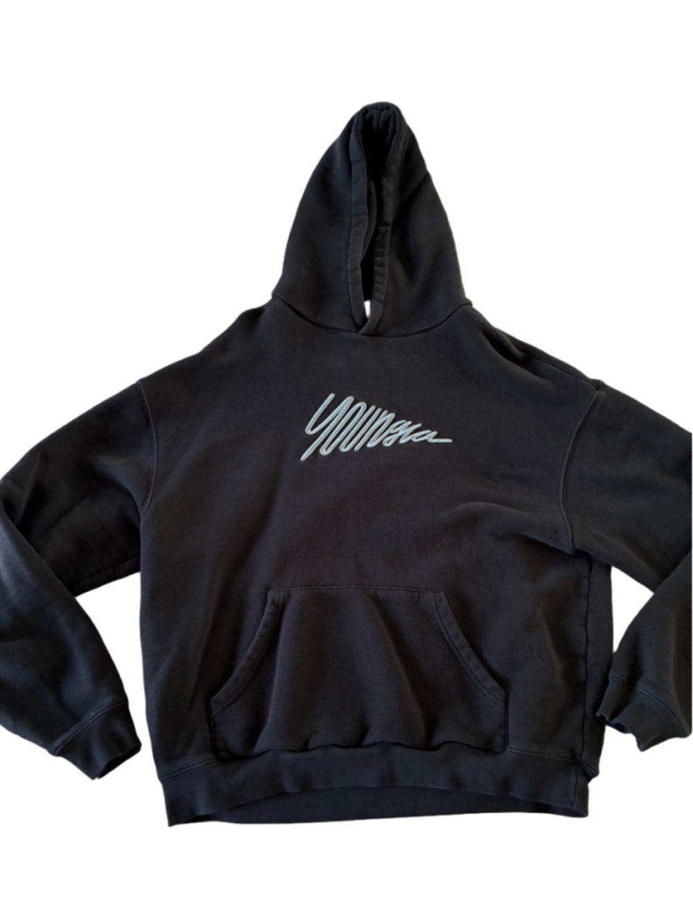 YoungLA Black & Grey Logo heavy weight Pullover Hoodie Size M